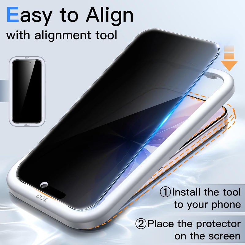 Jetech Privacy Screen Protector for iPhone 17 6.3-Inch with Camera Lens Protector, Anti-Spy Tempered Glass Film, Easy Installation Tool, 2-Pack Each - Image 4